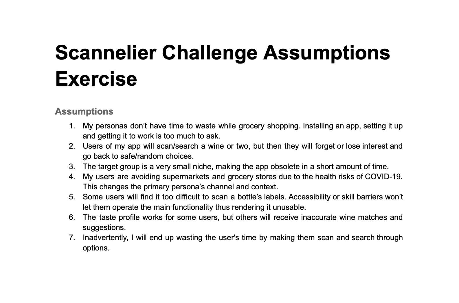 Scannelier Challenge Assumptions